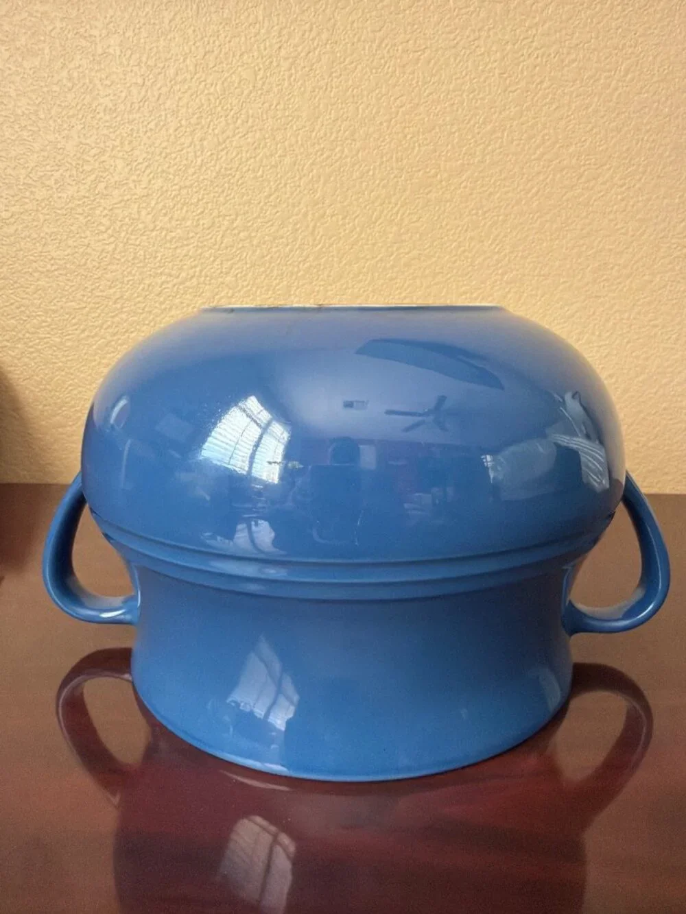 Vintage Le Creuset Blue Stoneware Covered Bean Pot Serving Casserole 4 Qt Soup T